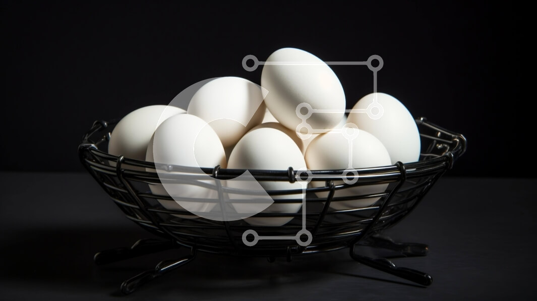 Σετ των 2 Intra Συλλεκτικό Ξύλινο Παζλ Plywood  4mm - Φρέσκα και αποθηκευμένα λευκά αυγά σε ένα καλάθι Σε Ξύλινο Κουτί - Διαστάσεις: 10x10 cm – 25 κομμάτια