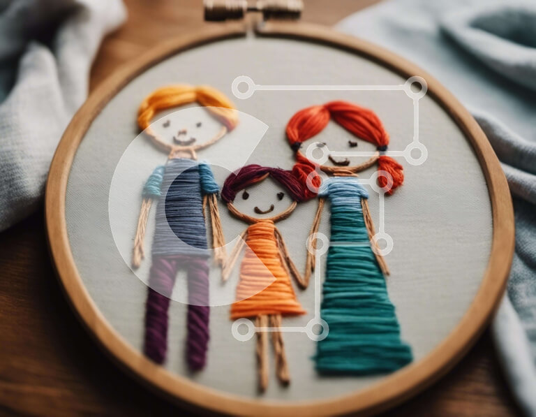 Intra Συλλεκτικό Ξύλινο Παζλ Plywood  4mm - Κεντητικό τσέρκι με Οικογενειακό Πορτραίτο Έργο τέχνης Σε Ξύλινο Κουτί - Διαστάσεις Puzzle: 10x10 cm – 25 κομμάτια