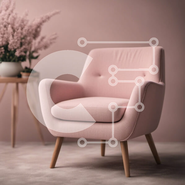 Intra Συλλεκτικό Ξύλινο Παζλ Plywood  4mm - Ροζ καρέκλα με ξύλινα πόδια μπροστά από έναν πορτοκαλί τοίχο Σε Ξύλινο Κουτί - Διαστάσεις Puzzle: 10x10 cm – 25 κομμάτια