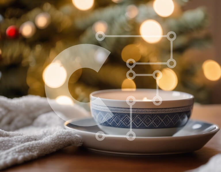 Intra Συλλεκτικό Ξύλινο Παζλ Plywood  4mm - Κύπελλο, πιατάκι και κερί στο τραπέζι με το χριστουγεννιάτικο δέντρο Σε Ξύλινο Κουτί - Διαστάσεις: 10x10 cm – 25 κομμάτια