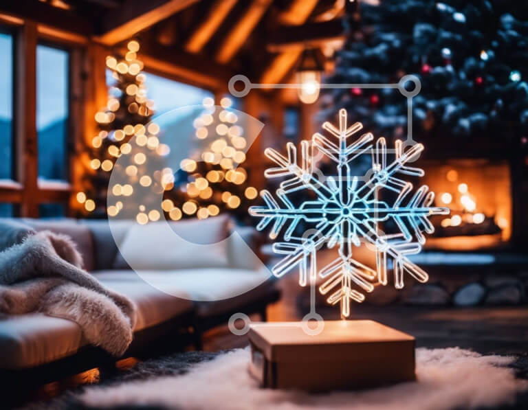 Intra Συλλεκτικό Ξύλινο Παζλ Plywood  4mm - Snowflake LED Light Διακόσμηση σε Εσωτερικό Σαλόνι με Τζάκι και Χριστουγεννιάτικα Δέντρα Σε Ξύλινο Κουτί - Διαστάσεις Puzzle: 10x10 cm – 25 κομμάτια