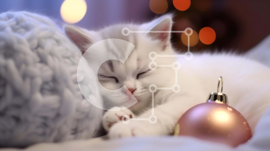 Σετ των 2 Intra Συλλεκτικό Ξύλινο Παζλ Plywood  4mm - Λευκό γατάκι κοιμισμένο σε φόντο στολίδι Σε Ξύλινο Κουτί - Διαστάσεις: 10x10 cm – 25 κομμάτια