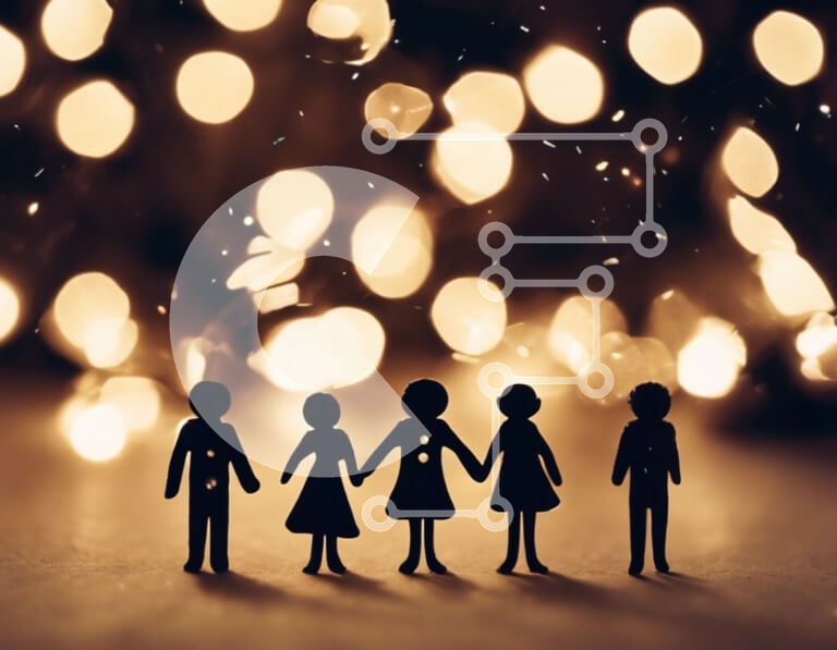 Intra Συλλεκτικό Ξύλινο Παζλ Plywood  4mm - Σκιαγραφημένη ομάδα ανθρώπων που κρατούν τα χέρια Σε Ξύλινο Κουτί - Διαστάσεις Puzzle: 10x10 cm – 25 κομμάτια