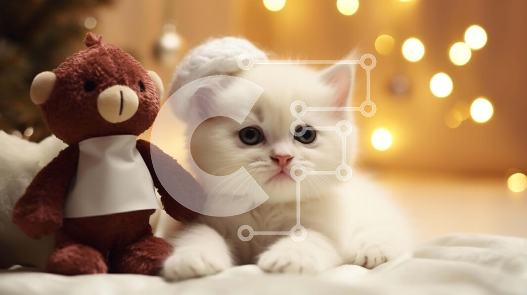 Σετ των 2 Intra Συλλεκτικό Ξύλινο Παζλ Plywood  4mm - Αξιολάτρευτο λευκό γατάκι με χριστουγεννιάτικο καπέλο και αρκουδάκι ζώο Σε Ξύλινο Κουτί - Διαστάσεις: 10x10 cm – 25 κομμάτια