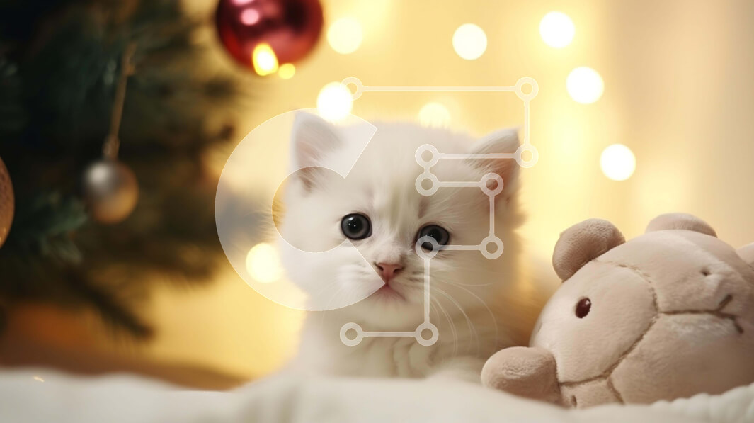 Σετ των 2 Intra Συλλεκτικό Ξύλινο Παζλ Plywood  4mm - Λευκό γατάκι στο χριστουγεννιάτικο δέντρο με το αρκουδάκι Σε Ξύλινο Κουτί - Διαστάσεις: 10x10 cm – 25 κομμάτια