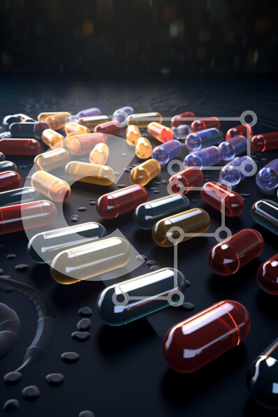 Intra Συλλεκτικό Ξύλινο Παζλ Plywood  4mm - Πολύχρωμα χάπια και κάψουλες σε σκοτεινή επιφάνεια Σε Ξύλινο Κουτί - Διαστάσεις Puzzle: 10x10 cm – 25 κομμάτια