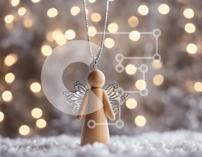 Intra Συλλεκτικό Ξύλινο Παζλ Plywood  4mm - Ξύλινο ειδώλιο αγγέλου με διακοσμητικό κολιέ πάνω σε νιφάδες χιονιού Σε Ξύλινο Κουτί - Διαστάσεις: 10x10 cm – 25 κομμάτια