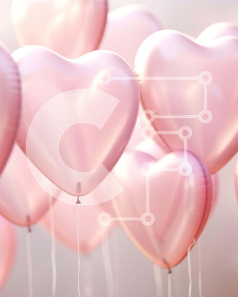 Intra Συλλεκτικό Ξύλινο Παζλ Plywood  4mm - Ροζ μπαλόνια σε σχήμα καρδιάς που επιπλέουν στον αέρα Σε Ξύλινο Κουτί - Διαστάσεις: 10x10 cm – 25 κομμάτια