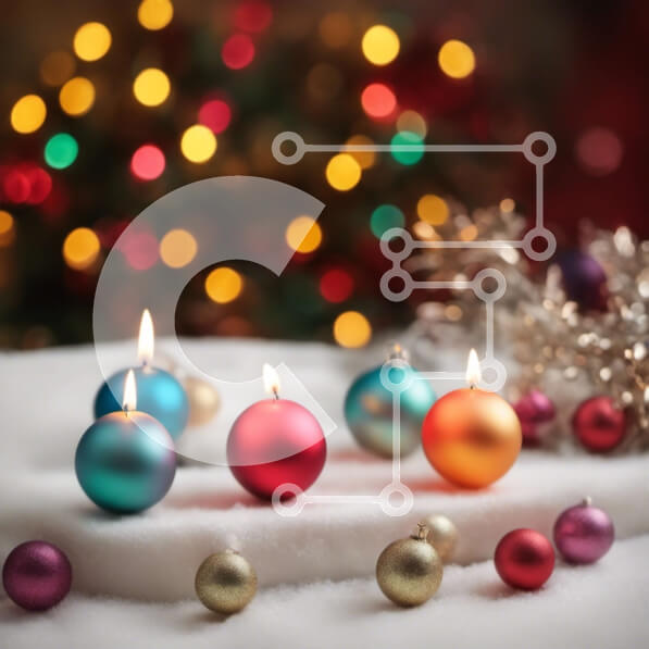 Intra Συλλεκτικό Ξύλινο Παζλ Plywood  4mm - Πολύχρωμες χριστουγεννιάτικες μπάλες και κεριά στο χιόνι Σε Ξύλινο Κουτί - Διαστάσεις: 10x10 cm – 25 κομμάτια