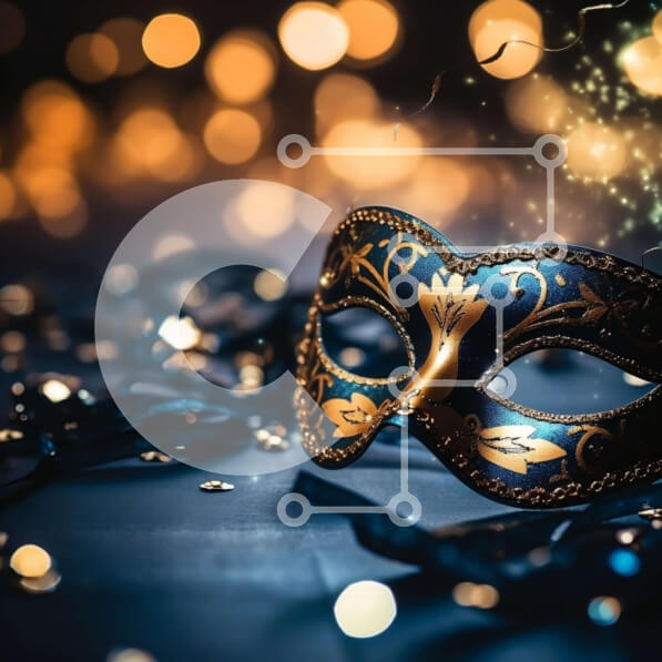 Σετ των 2 Intra Συλλεκτικό Ξύλινο Παζλ Plywood  4mm - Μπλε και χρυσή μάσκα μεταμφίεσης με αστραφτερά φώτα και διακοσμητικά Σε Ξύλινο Κουτί - Διαστάσεις: 10x10 cm – 25 κομμάτια