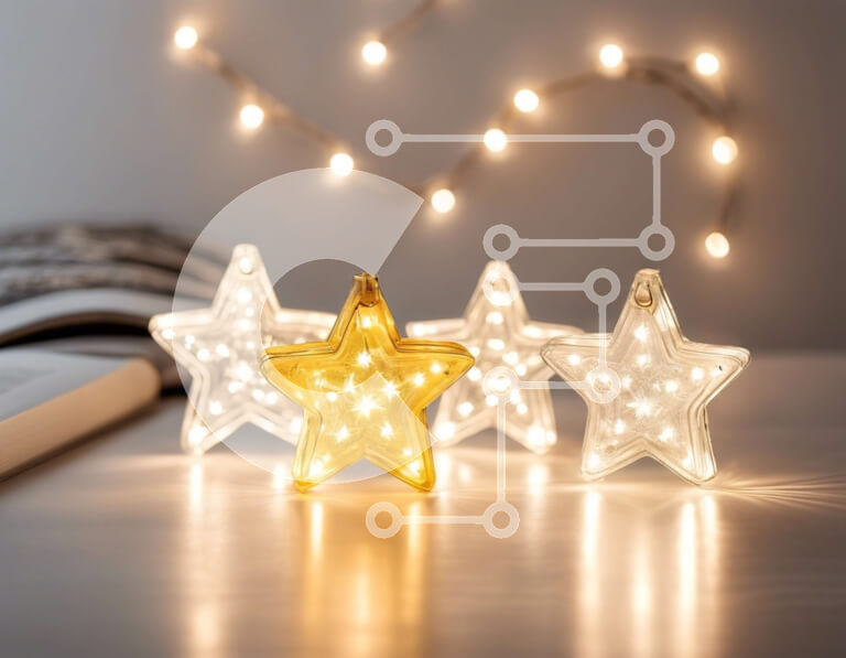 Intra Συλλεκτικό Ξύλινο Παζλ Plywood  4mm - Φώτα σε σχήμα αστεριού στο τραπέζι με ανοιχτό βιβλίο Σε Ξύλινο Κουτί - Διαστάσεις Puzzle: 10x10 cm – 25 κομμάτια