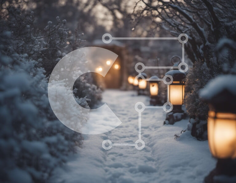 Intra Συλλεκτικό Ξύλινο Παζλ Plywood  4mm - Χιονισμένο μονοπάτι με φανάρια σε έναν κήπο Σε Ξύλινο Κουτί - Διαστάσεις: 10x10 cm – 25 κομμάτια