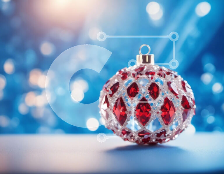 Intra Συλλεκτικό Ξύλινο Παζλ Plywood  4mm - Κόκκινη και λευκή χριστουγεννιάτικη μπάλα με μπλε φώτα Bokeh Σε Ξύλινο Κουτί - Διαστάσεις: 10x10 cm – 25 κομμάτια