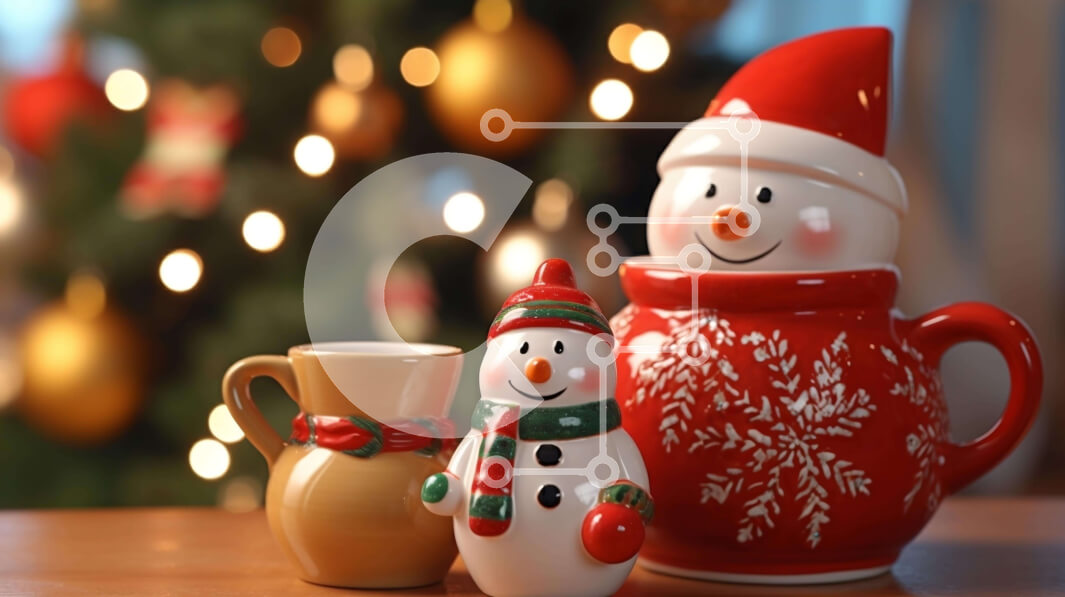 Intra Συλλεκτικό Ξύλινο Παζλ Plywood  4mm - Ειδώλια χιονάνθρωπου με χριστουγεννιάτικο δέντρο και κούπες καφέ Σε Ξύλινο Κουτί - Διαστάσεις: 10x10 cm – 25 κομμάτια