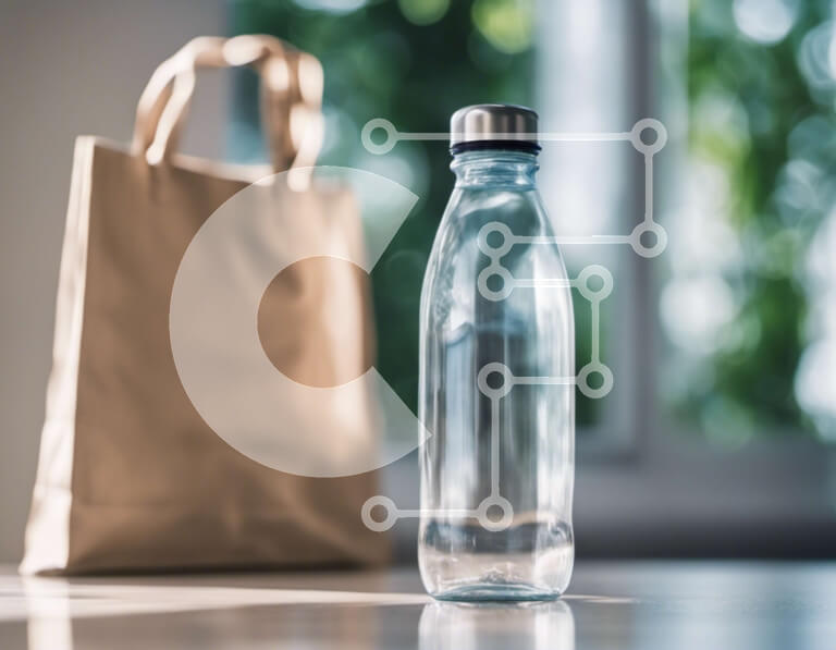 Intra Συλλεκτικό Ξύλινο Παζλ Plywood  4mm - Μπουκάλι καθαρού νερού και άδεια χάρτινη τσάντα αγορών Σε Ξύλινο Κουτί - Διαστάσεις: 10x10 cm – 25 κομμάτια