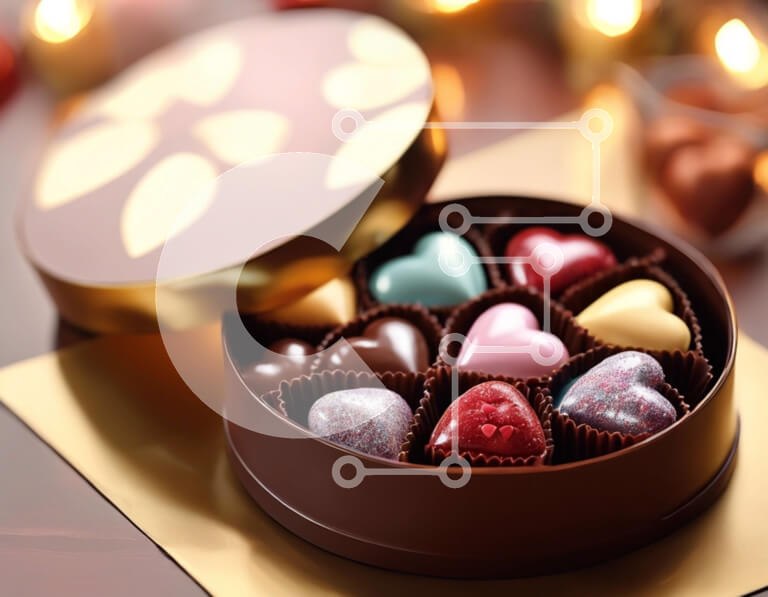 Intra Συλλεκτικό Ξύλινο Παζλ Plywood  4mm - Κουτί σοκολάτας σε σχήμα καρδιάς γεμάτη καραμέλες Σε Ξύλινο Κουτί - Διαστάσεις Puzzle: 10x10 cm – 25 κομμάτια