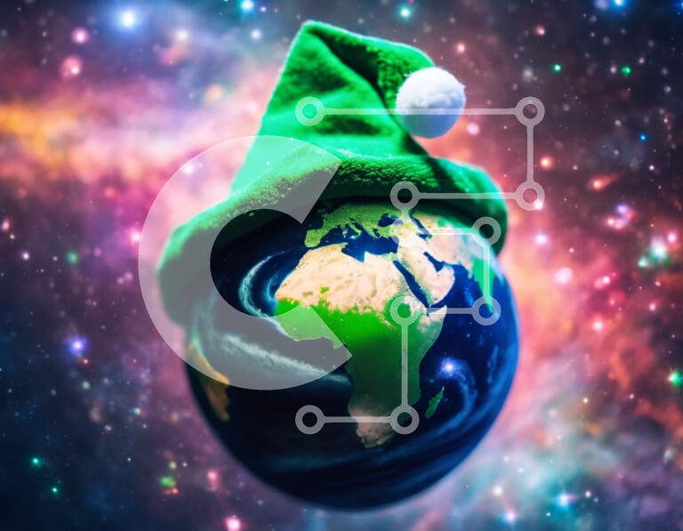 Intra Συλλεκτικό Ξύλινο Παζλ Plywood  4mm - Πράσινο καπέλο Άγιου Βασίλη στη Γη με αστέρια και πλανήτες Σε Ξύλινο Κουτί - Διαστάσεις: 10x10 cm – 25 κομμάτια