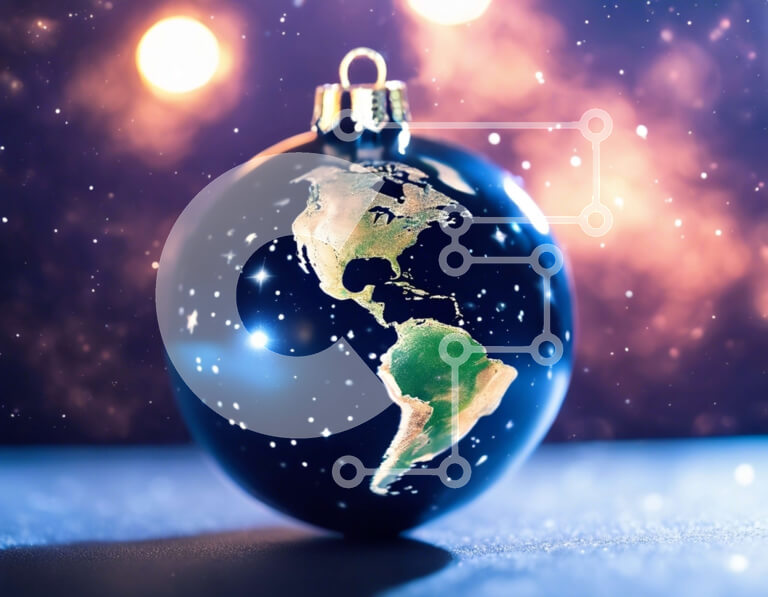 Intra Συλλεκτικό Ξύλινο Παζλ Plywood  4mm - Παγκόσμιος χάρτης Χριστουγεννιάτικο στολίδι σε φωτισμένο φόντο Σε Ξύλινο Κουτί - Διαστάσεις: 10x10 cm – 25 κομμάτια