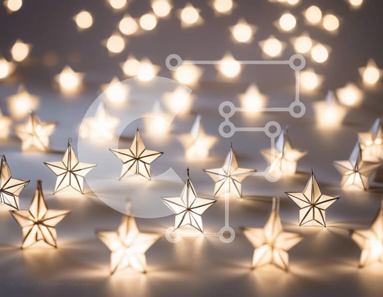 Intra Συλλεκτικό Ξύλινο Παζλ Plywood  4mm - Χάρτινα φανάρια σε σχήμα αστεριού σε τραπέζι με φώτα Σε Ξύλινο Κουτί - Διαστάσεις Puzzle: 10x10 cm – 25 κομμάτια