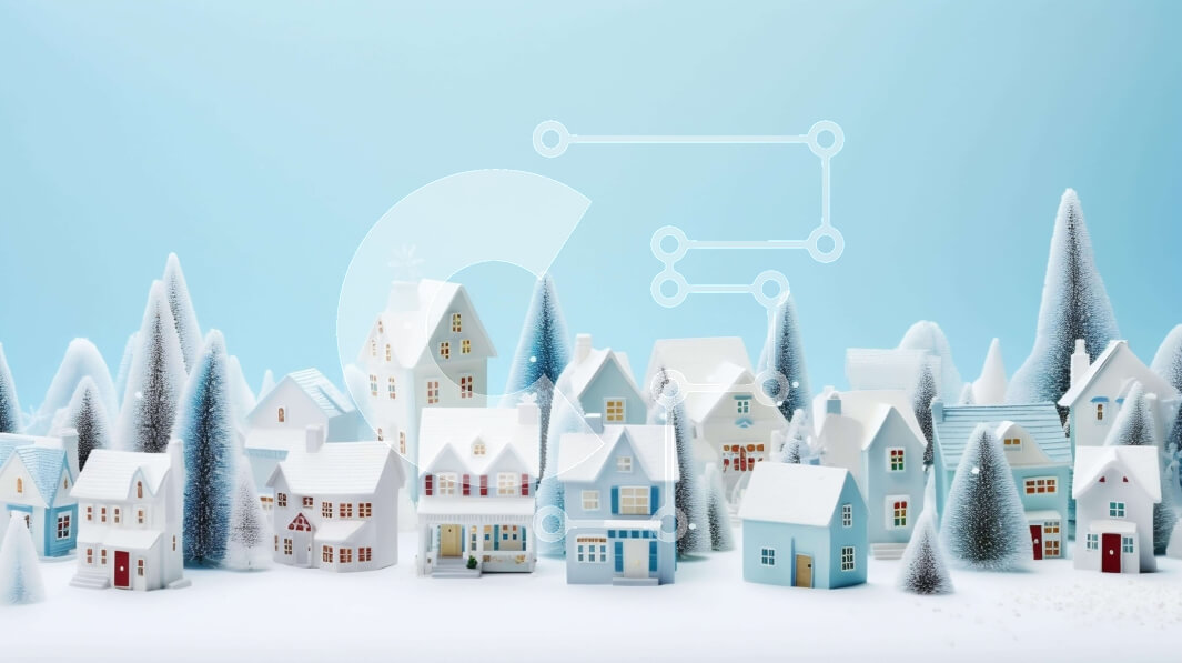 Intra Συλλεκτικό Ξύλινο Παζλ Plywood  4mm - Χιονισμένο χωριό με σπίτια, δέντρα και γραμματοκιβώτια Σε Ξύλινο Κουτί - Διαστάσεις Puzzle: 10x10 cm – 25 κομμάτια