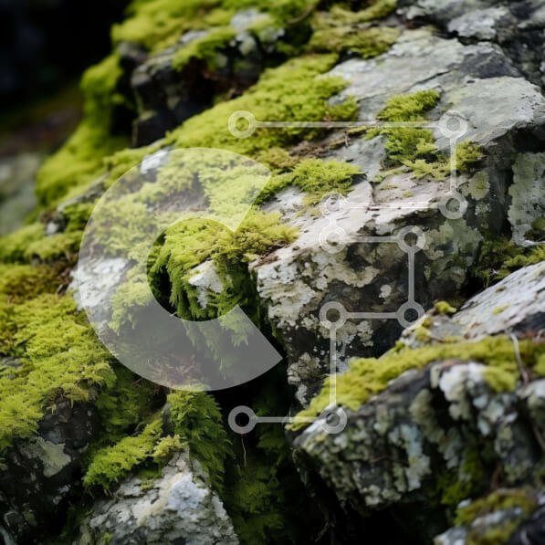 Intra Συλλεκτικό Ξύλινο Παζλ Plywood  4mm - Πράσινος βράχος που καλύπτεται από λειχήνες στη φύση Σε Ξύλινο Κουτί - Διαστάσεις: 10x10 cm – 25 κομμάτια