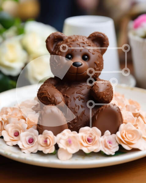 Σετ των 2 Intra Συλλεκτικό Ξύλινο Παζλ Plywood  4mm - Σοκολατένιο αρκουδάκι και ροζ τριαντάφυλλα στο πιάτο Σε Ξύλινο Κουτί - Διαστάσεις: 10x10 cm – 25 κομμάτια