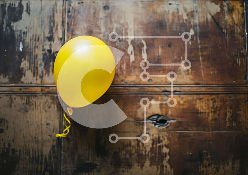 Intra Συλλεκτικό Ξύλινο Παζλ Plywood  4mm - Κίτρινο μπαλόνι στο παλιό ξύλινο τραπέζι Σε Ξύλινο Κουτί - Διαστάσεις: 10x10 cm – 25 κομμάτια