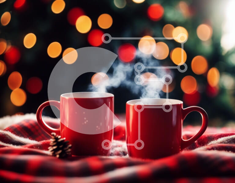 Σετ των 2 Intra Συλλεκτικό Ξύλινο Παζλ Plywood  4mm - Κόκκινα φλιτζάνια καφέ με ατμό σε καρό κουβέρτα Σε Ξύλινο Κουτί - Διαστάσεις: 10x10 cm – 25 κομμάτια