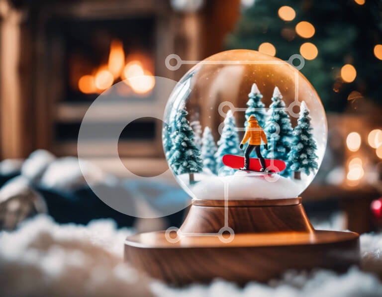 Intra Συλλεκτικό Ξύλινο Παζλ Plywood  4mm - Snow Globe με Snowboarder Σε Ξύλινο Κουτί - Διαστάσεις: 10x10 cm – 25 κομμάτια