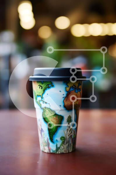 Σετ των 2 Intra Συλλεκτικό Ξύλινο Παζλ Plywood  4mm - Παγκόσμιος χάρτης Φλιτζάνι καφέ σε ξύλινο τραπέζι Σε Ξύλινο Κουτί - Διαστάσεις: 10x10 cm – 25 κομμάτια