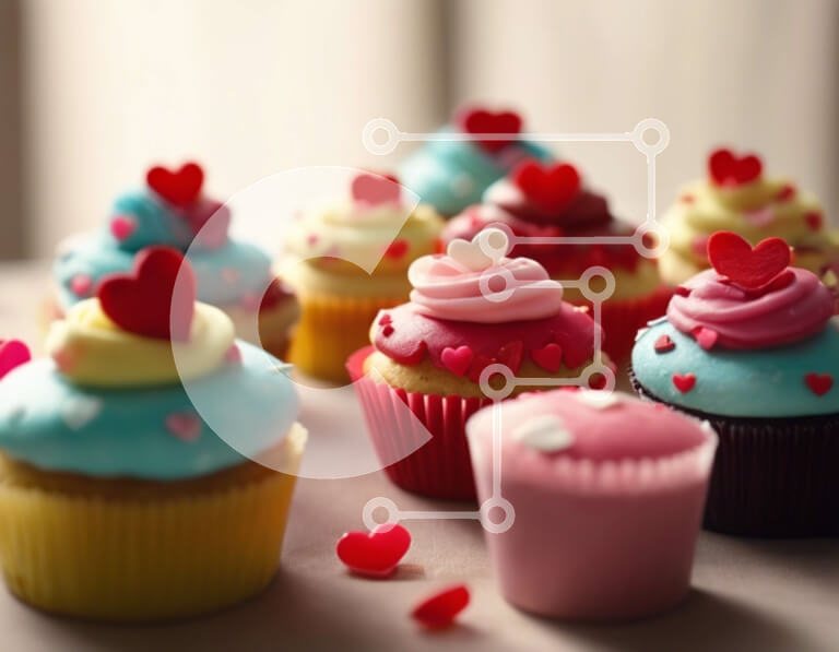 Σετ των 2 Intra Συλλεκτικό Ξύλινο Παζλ Plywood  4mm - Πολύχρωμα cupcakes για την ημέρα του Αγίου Βαλεντίνου Σε Ξύλινο Κουτί - Διαστάσεις: 10x10 cm – 25 κομμάτια