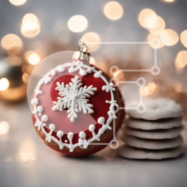 Intra Συλλεκτικό Ξύλινο Παζλ Plywood  4mm - Κόκκινο και λευκό γιορτινό στολίδι με μπισκότα και φωτάκια Σε Ξύλινο Κουτί - Διαστάσεις: 10x10 cm – 25 κομμάτια