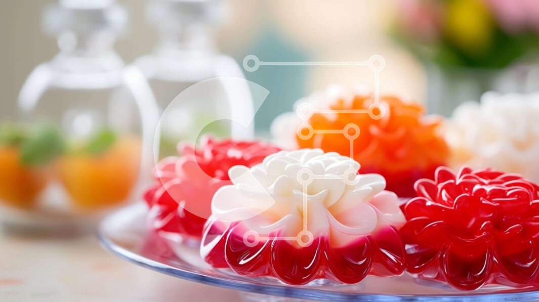 Σετ των 2 Intra Συλλεκτικό Ξύλινο Παζλ Plywood  4mm - Ποικιλία πολύχρωμων ζελέ σε διαφανές πιάτο Σε Ξύλινο Κουτί - Διαστάσεις: 10x10 cm – 25 κομμάτια