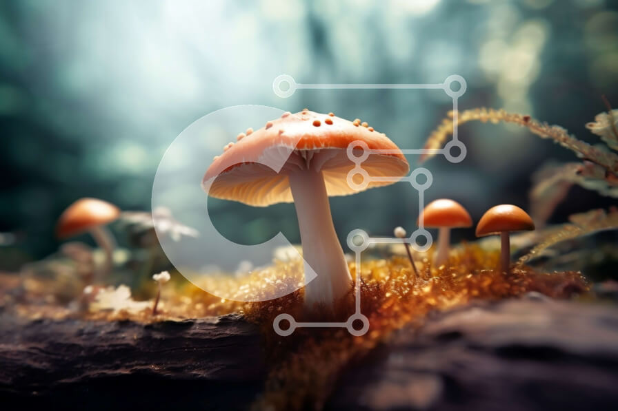 Intra Συλλεκτικό Ξύλινο Παζλ Plywood  4mm - Όμορφη εικόνα με πορτοκαλί μανιτάρια σε ένα κούτσουρο σε ένα δάσος Σε Ξύλινο Κουτί - Διαστάσεις: 10x10 cm – 25 κομμάτια