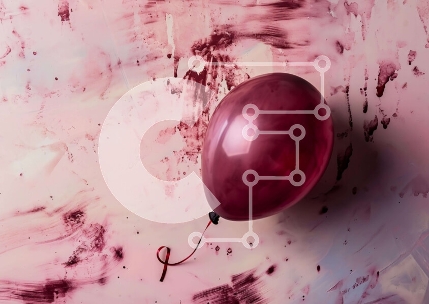 Intra Συλλεκτικό Ξύλινο Παζλ Plywood  4mm - Κόκκινο μπαλόνι που επιπλέει σε αφηρημένο ροζ φόντο Σε Ξύλινο Κουτί - Διαστάσεις Puzzle: 10x10 cm – 25 κομμάτια