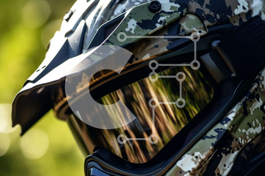 Intra Συλλεκτικό Ξύλινο Παζλ Plywood  4mm - Καμουφλαρισμένο κράνος με γυαλιά για υπαίθριες δραστηριότητες Σε Ξύλινο Κουτί - Διαστάσεις Puzzle: 10x10 cm – 25 κομμάτια