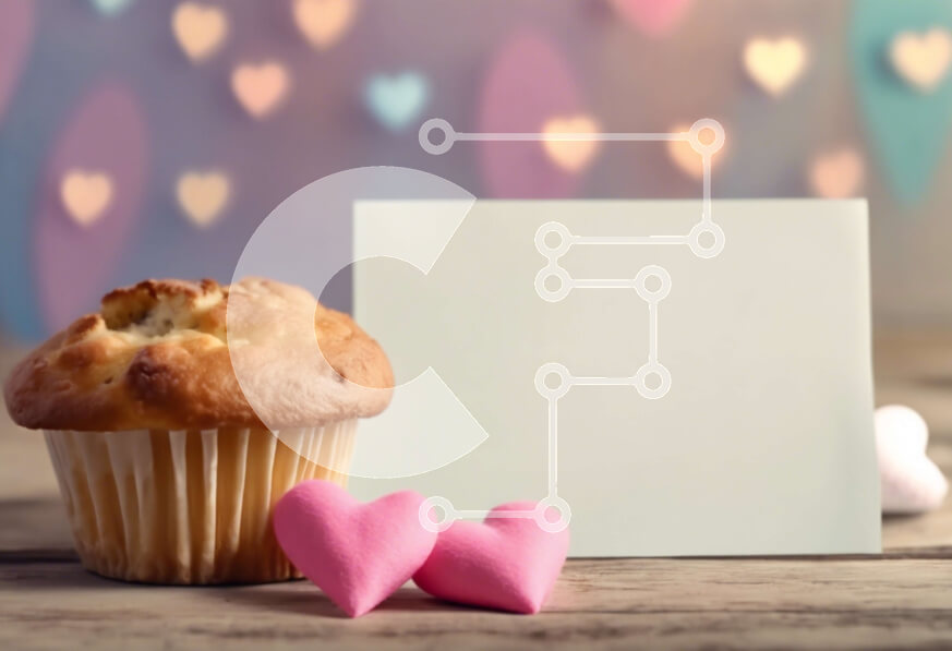 Σετ των 2 Intra Συλλεκτικό Ξύλινο Παζλ Plywood  4mm - Μάφιν του Αγίου Βαλεντίνου με καραμέλες σε σχήμα καρδιάς σε ξύλινο τραπέζι Σε Ξύλινο Κουτί - Διαστάσεις: 10x10 cm – 25 κομμάτια