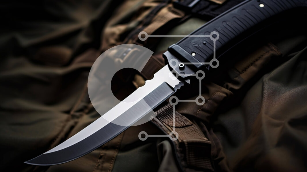 Intra Συλλεκτικό Ξύλινο Παζλ Plywood  4mm - Μαχαίρι σε σακίδιο στρατού Σε Ξύλινο Κουτί - Διαστάσεις Puzzle: 10x10 cm – 25 κομμάτια