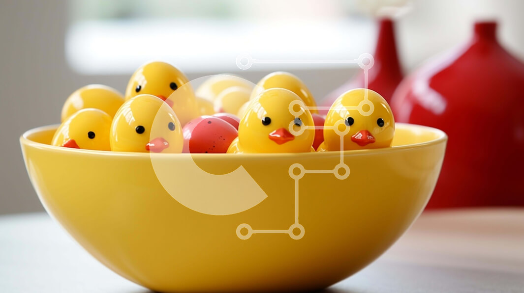 Intra Συλλεκτικό Ξύλινο Παζλ Plywood  4mm - Κίτρινο μπολ πάπιας με κόκκινα και λευκά μπουκάλια Σε Ξύλινο Κουτί - Διαστάσεις: 10x10 cm – 25 κομμάτια