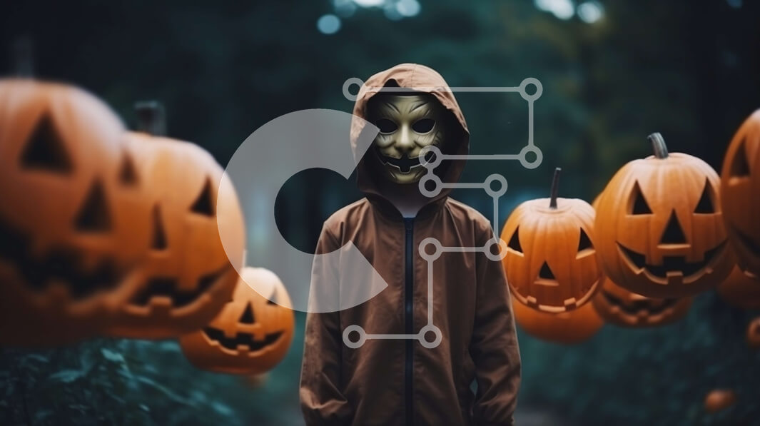 Intra Συλλεκτικό Ξύλινο Παζλ Plywood  4mm - Παιδί με πορτοκαλί φούτερ και μάσκα με κολοκύθες Σε Ξύλινο Κουτί - Διαστάσεις: 10x10 cm – 25 κομμάτια