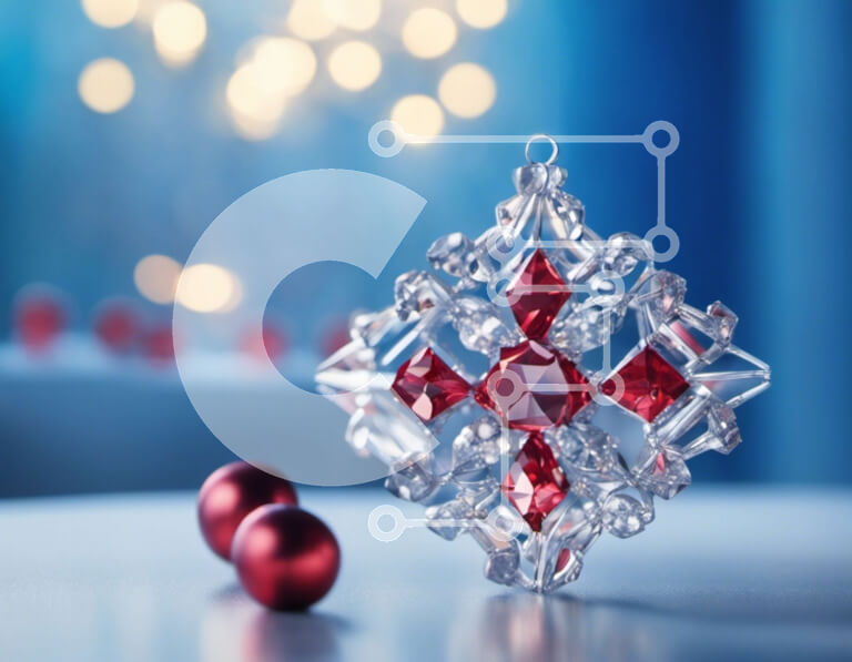 Intra Συλλεκτικό Ξύλινο Παζλ Plywood  4mm - Κρυστάλλινο στολίδι σε σχήμα νιφάδας χιονιού με στολίδια με κόκκινη μπάλα Σε Ξύλινο Κουτί - Διαστάσεις: 10x10 cm – 25 κομμάτια