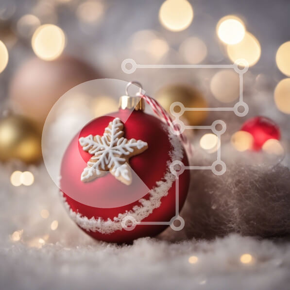 Intra Συλλεκτικό Ξύλινο Παζλ Plywood  4mm - Κόκκινη χριστουγεννιάτικη μπάλα σε νιφάδες χιονιού με διακοσμητικά Σε Ξύλινο Κουτί - Διαστάσεις: 10x10 cm – 25 κομμάτια