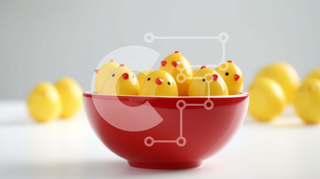 Σετ των 2 Intra Συλλεκτικό Ξύλινο Παζλ Plywood  4mm - Κόκκινο μπολ με μικρά κίτρινα κοτόπουλα Σε Ξύλινο Κουτί - Διαστάσεις: 10x10 cm – 25 κομμάτια