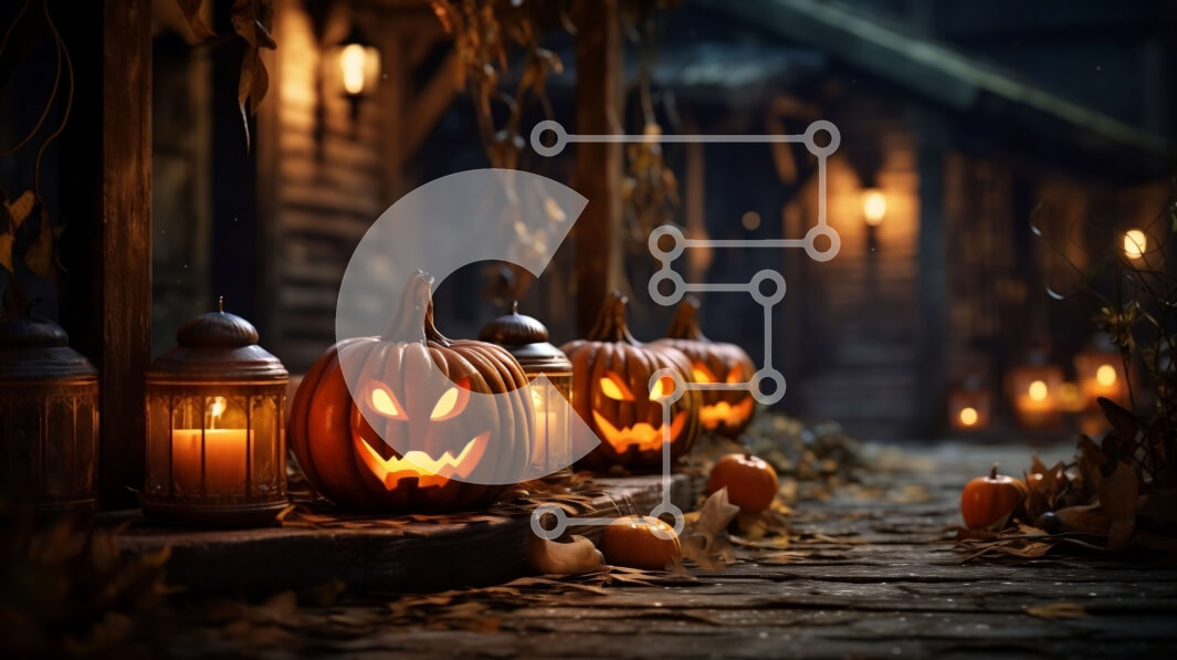 Intra Συλλεκτικό Ξύλινο Παζλ Plywood  4mm - Απόκοσμες κολοκύθες αποκριών σε μια ξύλινη βεράντα τη νύχτα Σε Ξύλινο Κουτί - Διαστάσεις Puzzle: 10x10 cm – 25 κομμάτια