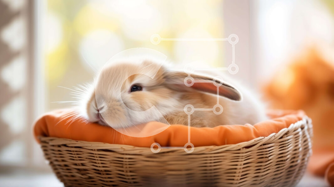 Intra Συλλεκτικό Ξύλινο Παζλ Plywood  4mm - Αξιολάτρευτο καφέ λαγουδάκι που κάθεται σε πορτοκαλί ψάθινο καλάθι Σε Ξύλινο Κουτί - Διαστάσεις: 10x10 cm – 25 κομμάτια