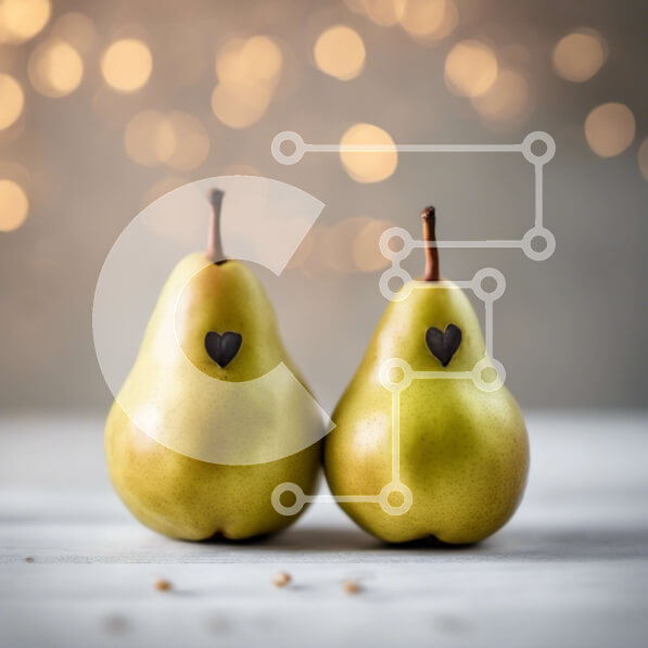 Σετ των 2 Intra Συλλεκτικό Ξύλινο Παζλ Plywood  4mm - Δύο πράσινα αχλάδια σε ξύλινο τραπέζι με εγκοπές σε σχήμα καρδιάς Σε Ξύλινο Κουτί - Διαστάσεις: 10x10 cm – 25 κομμάτια