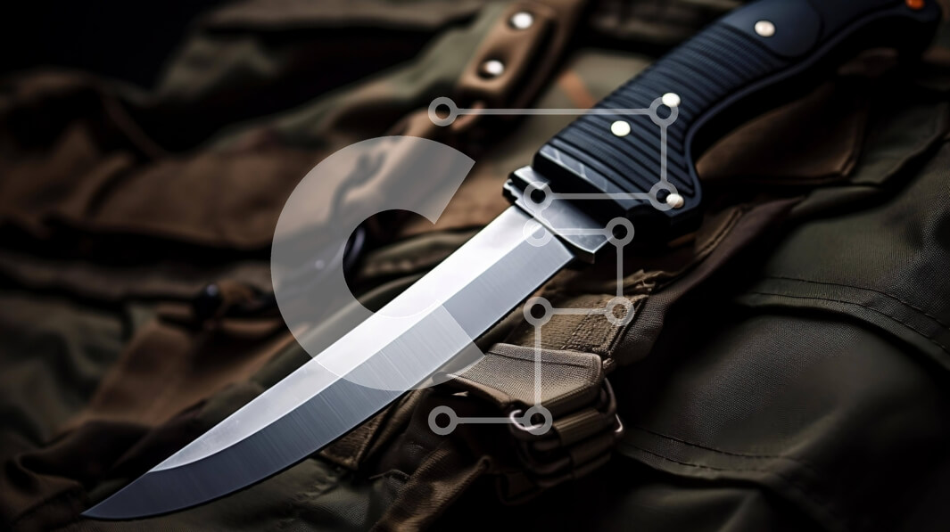 Intra Συλλεκτικό Ξύλινο Παζλ Plywood  4mm - Μαχαίρι που στηρίζεται σε ένα σακίδιο στρατού Σε Ξύλινο Κουτί - Διαστάσεις: 10x10 cm – 25 κομμάτια