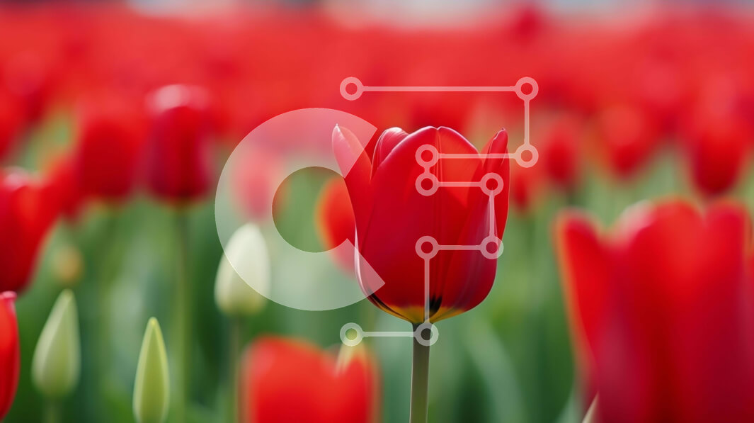 Intra Συλλεκτικό Ξύλινο Παζλ Plywood  4mm - Πεδίο με κόκκινα και λευκά λουλούδια με πράσινα φύλλα Σε Ξύλινο Κουτί - Διαστάσεις: 10x10 cm – 25 κομμάτια