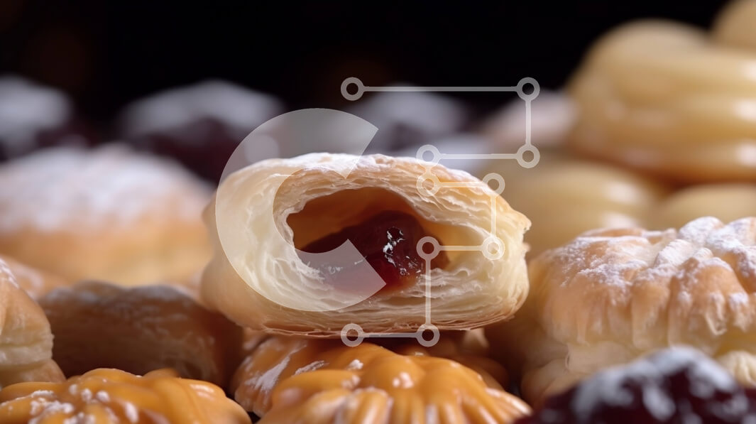 Σετ των 2 Intra Συλλεκτικό Ξύλινο Παζλ Plywood  4mm - Διάφορα αρτοσκευάσματα και επιδόρπια με τρύπες και ζάχαρη άχνη Σε Ξύλινο Κουτί - Διαστάσεις: 10x10 cm – 25 κομμάτια