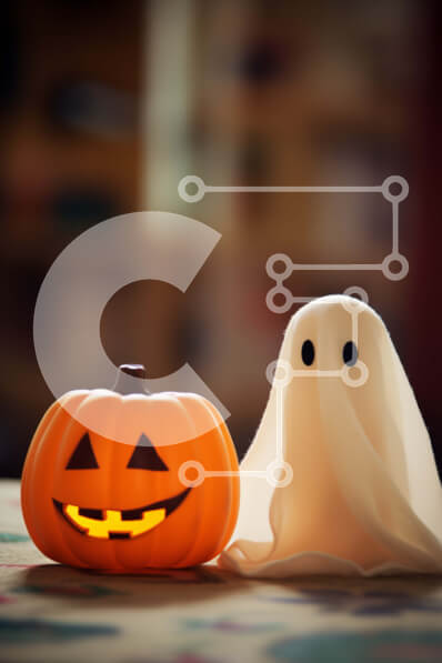 Intra Συλλεκτικό Ξύλινο Παζλ Plywood  4mm - Λευκό φάντασμα και αποκριάτικη διακόσμηση κολοκύθας Σε Ξύλινο Κουτί - Διαστάσεις: 10x10 cm – 25 κομμάτια